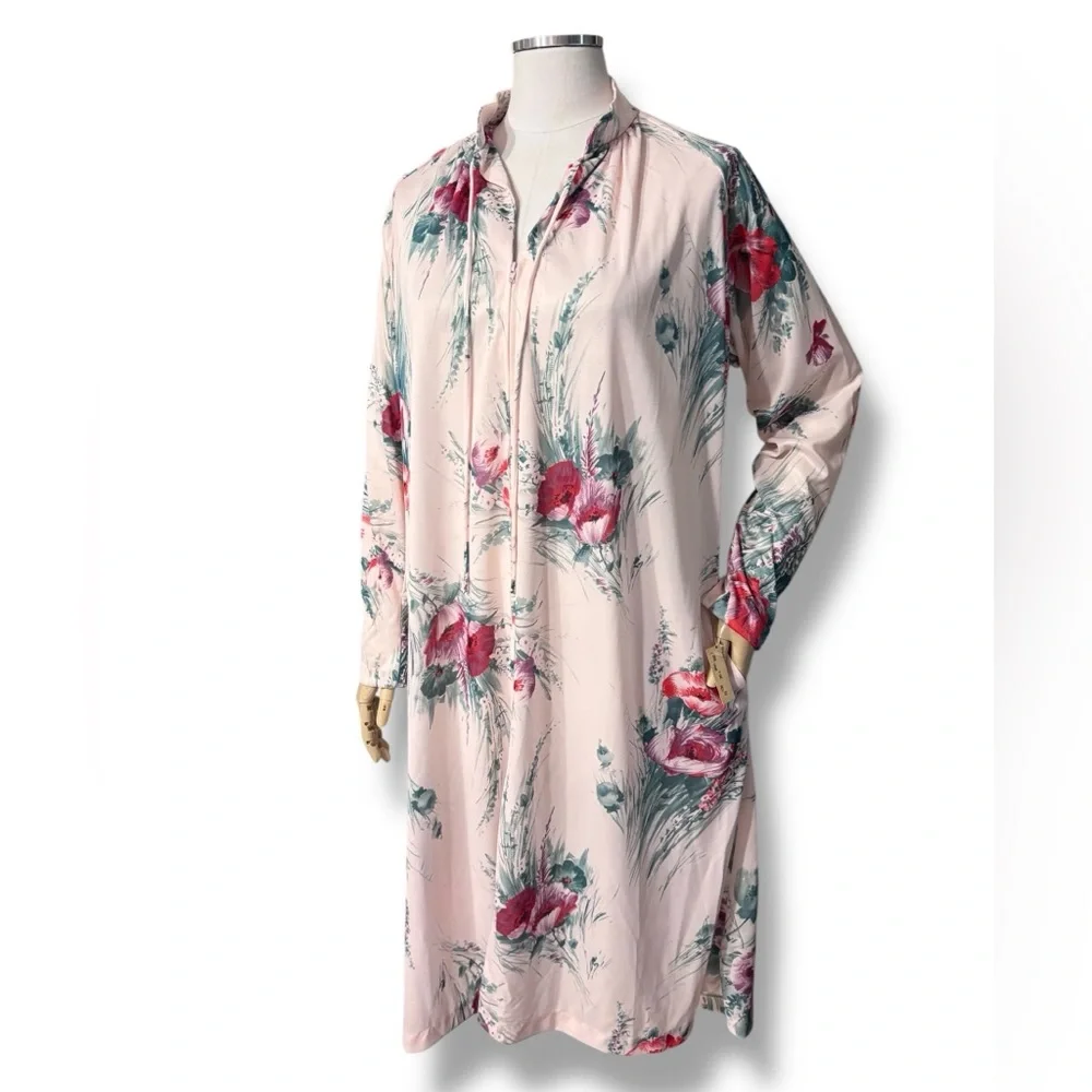 TRAVEL-LITE Pink Floral Zip Front Short Robe Cover Up VINTAGE